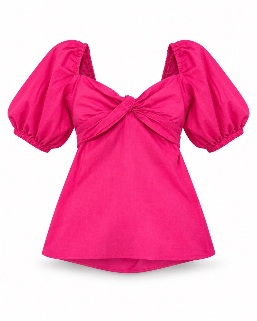 Saks Fifth Avenue Fuchsia Linen Blend Puff Sleeve Tie Back Coquette Top M